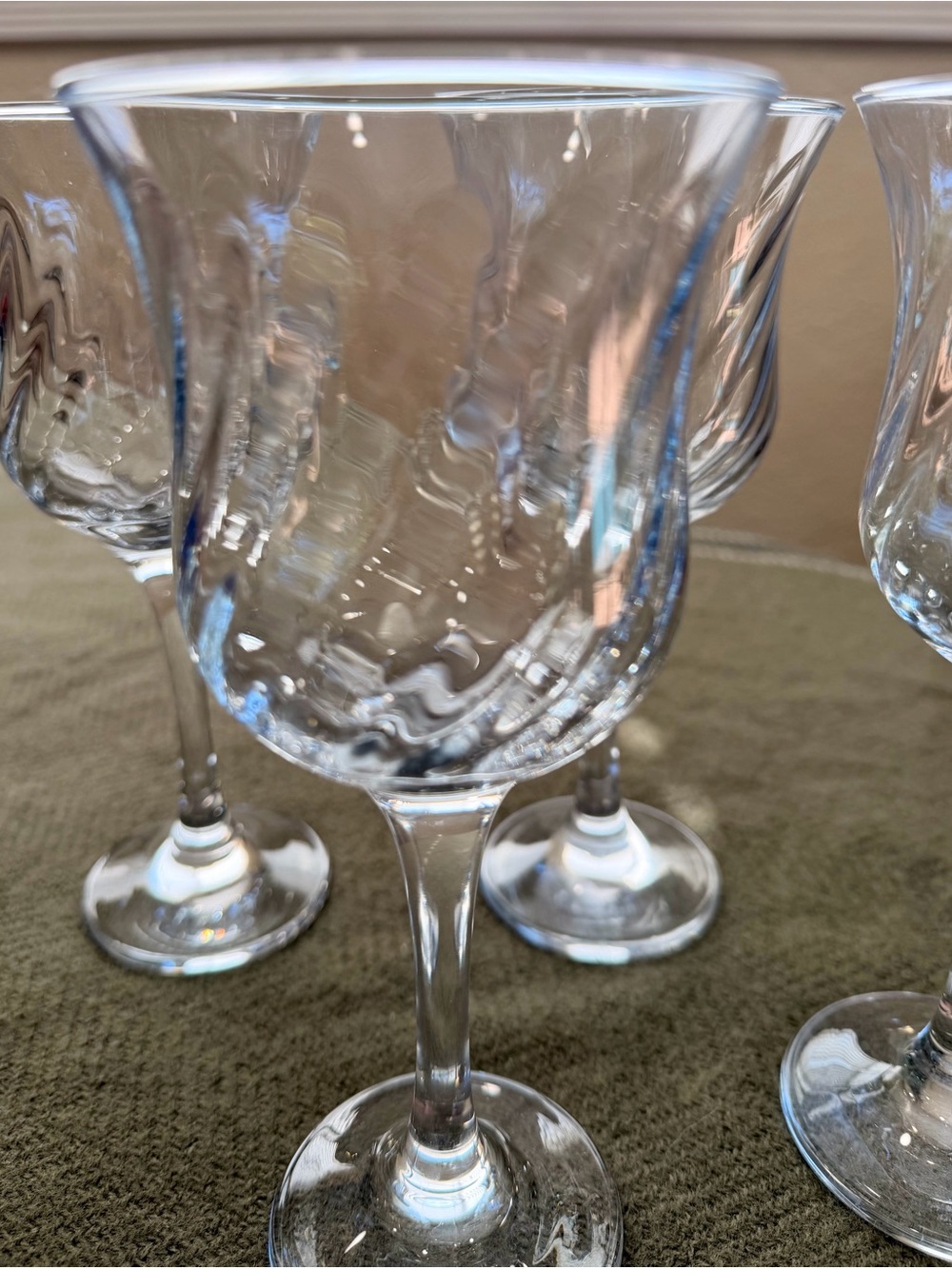 Vintage Clear Glass Optic Swirl Wine Goblets - Set of 4
